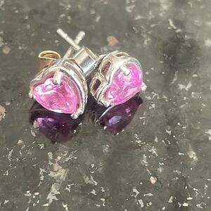 Micheal Hill 925 silver heart shape earrings with a pink sapphire